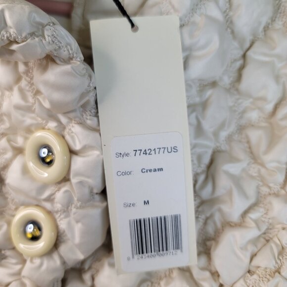 Robert Kitchen Quilted Puffer Jacket Medium Textured Cotton Button Cream - Picture 6 of 14